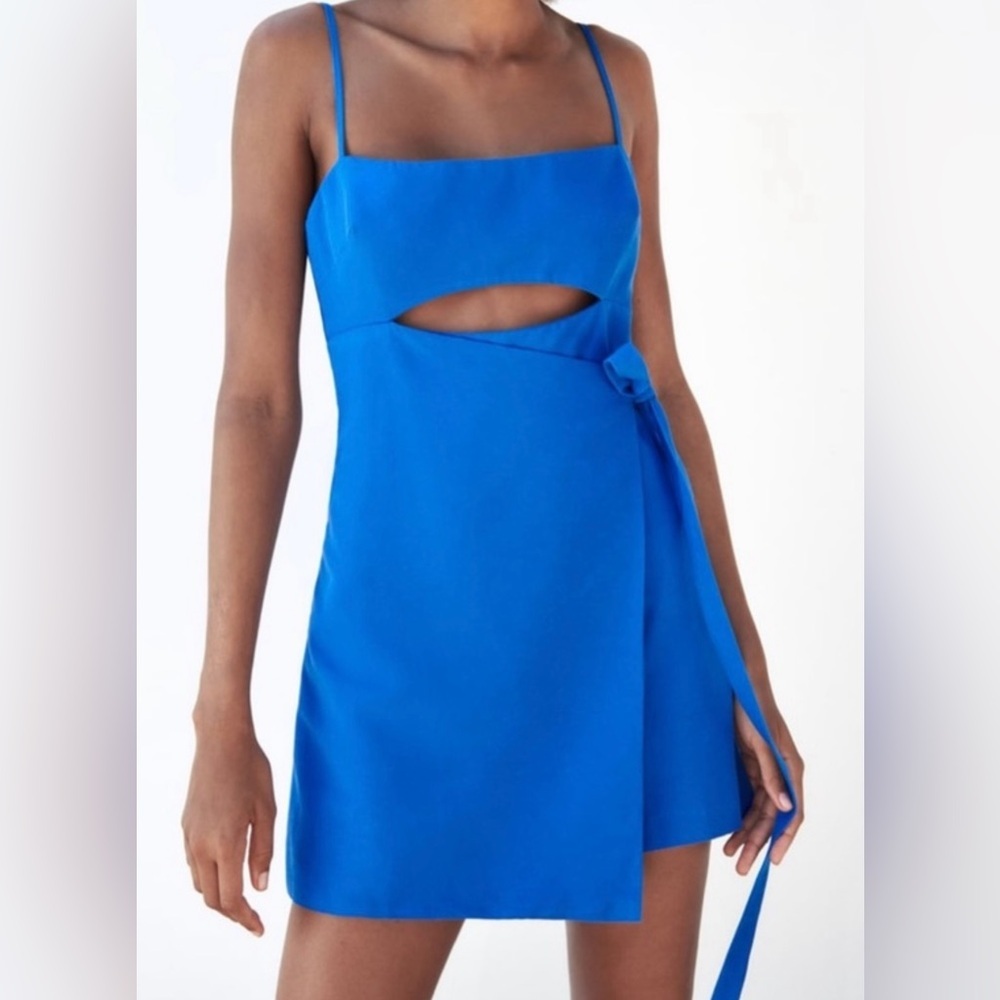 Zara Linen Jumpsuit Dress Size XS Blue